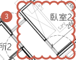 在圖面臥室 2 上圈出的追蹤範圍與編號 3